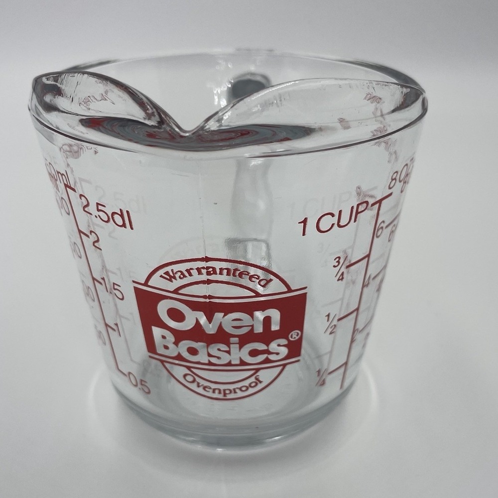 Vintage ANCHOR HOCKING OVEN BASICS- 1 CUP Glass Measuring Cup-#496 EXCELLENT
